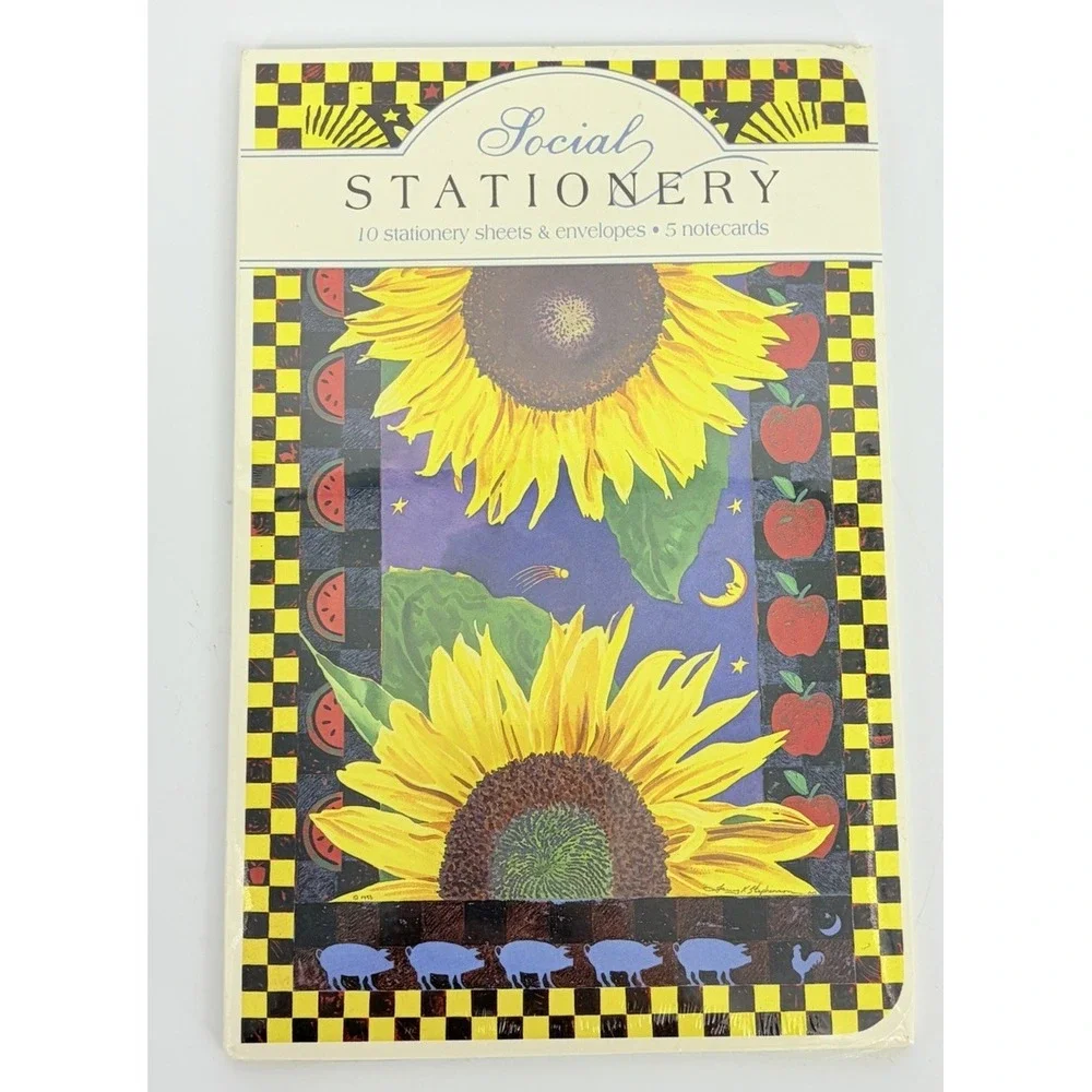 Quality Artworks Social Stationery 10 Sheets & Envelopes 5 Notecards Sunflowers